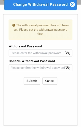 Step 3: Please enter the withdrawal password and confirm the password again.